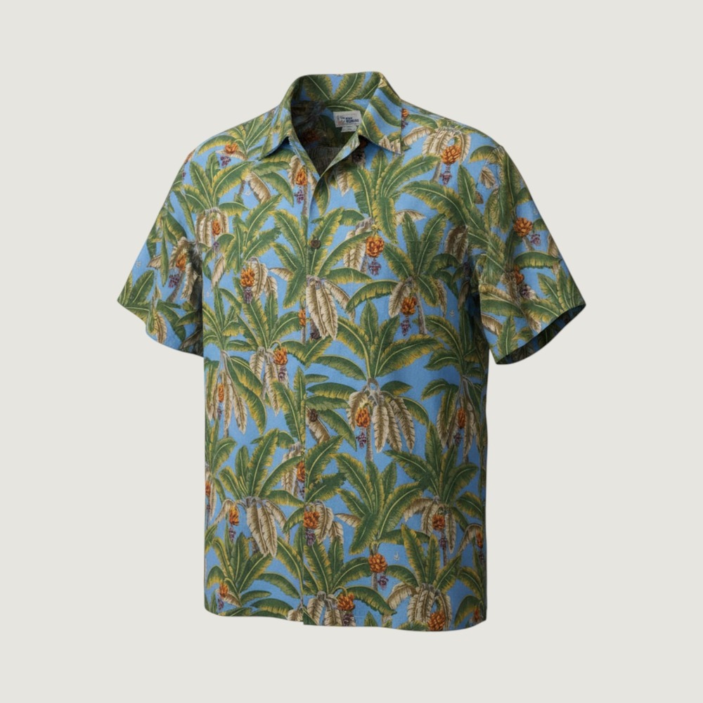 Reyn Spooner Hawaiian Shirt Mens M Blue‎ Palm Tree Rayon Button Down Made in USA